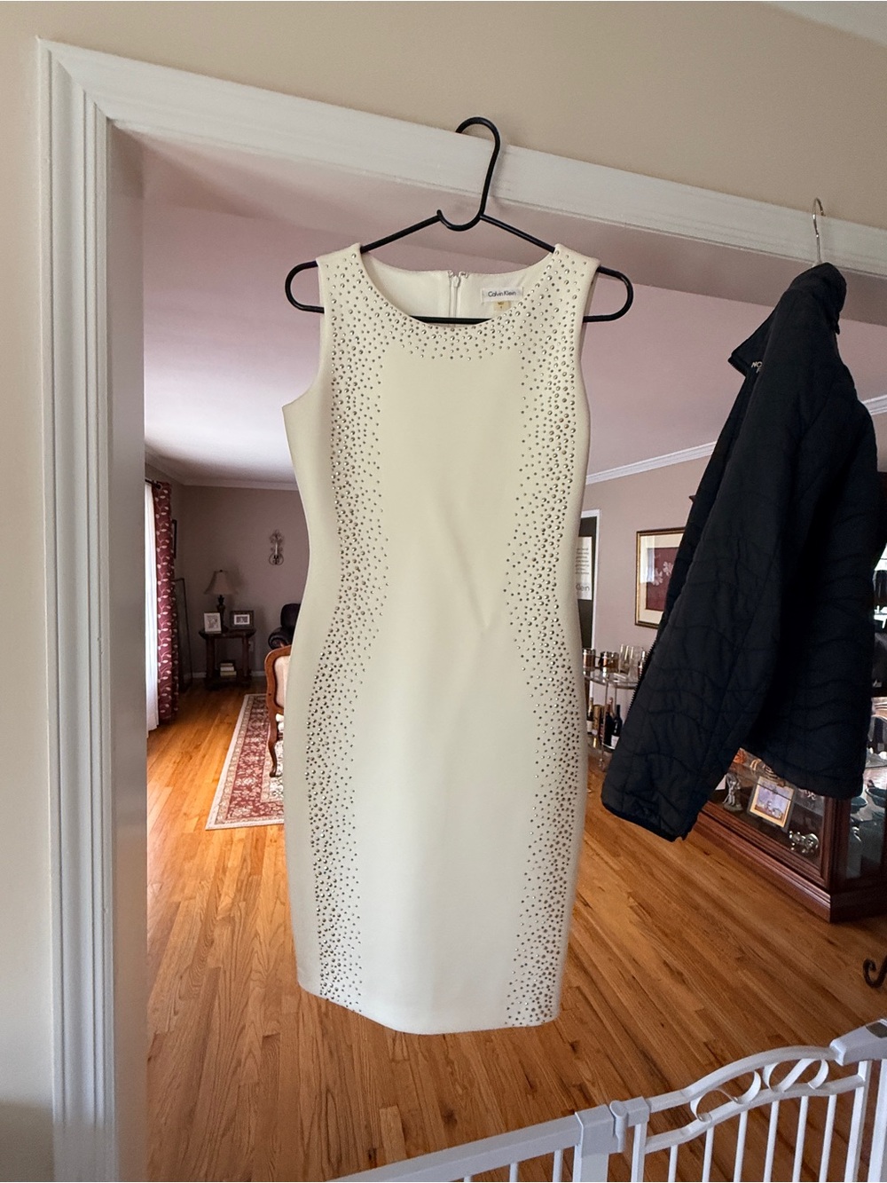 Calvin Klein Ivory Sleeveless Embellished Sheath Dress